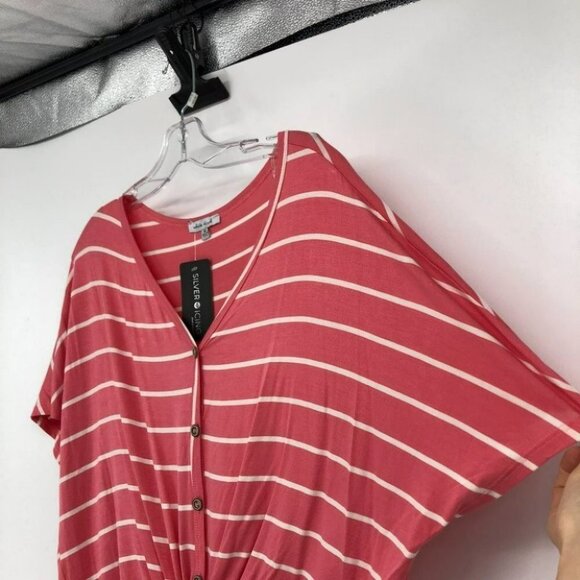 NWT White Birch (Solver Icing) coral white striped knot front drape  t-shirt M - Picture 8 of 12